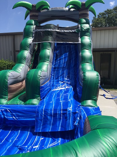 Straight forward view of the 15' water slide. Showing latter entrance and where slide flows into the pool attached to the slide.